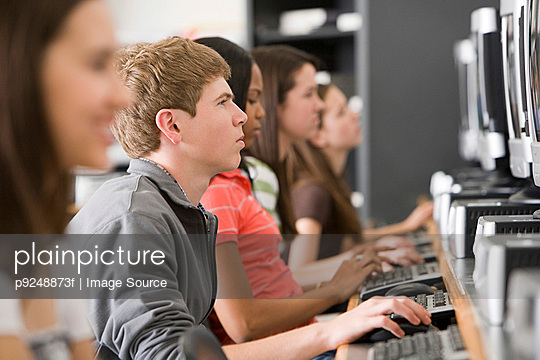 High school students using computers