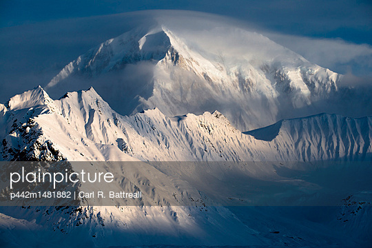 Stormy weather at sunrise on Mt. Foraker, Alaska Range, Interior Alaska, USA - p442m1481882 by Carl R. Battreall